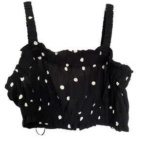 H&M Black Polka Dot Cropped Sleeveless Tank Tube Top Y2K Size M